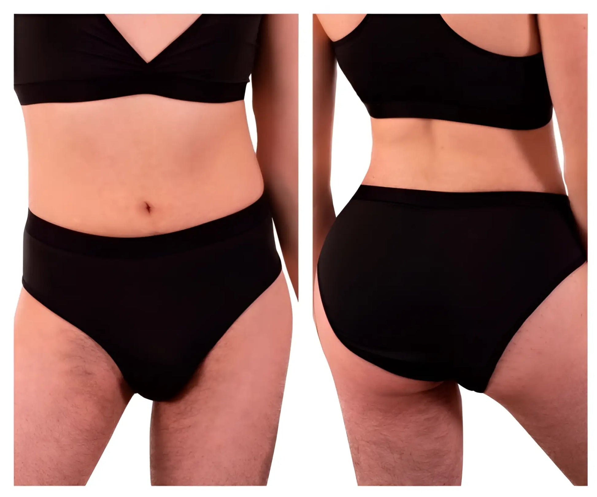 Black plural pl004 briefs with high waist smooth stretchy fabric and seamless design in front view