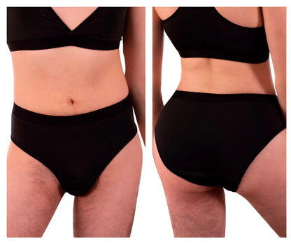 Black plural pl004 briefs with high waist smooth stretchy fabric and seamless design in front view
