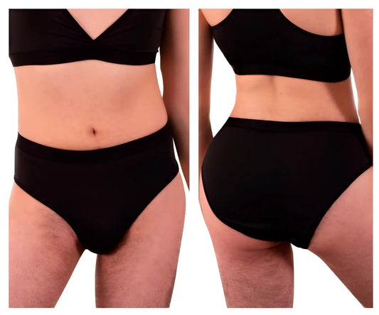 Black plural pl004 briefs with high waist smooth stretchy fabric and seamless design in front view