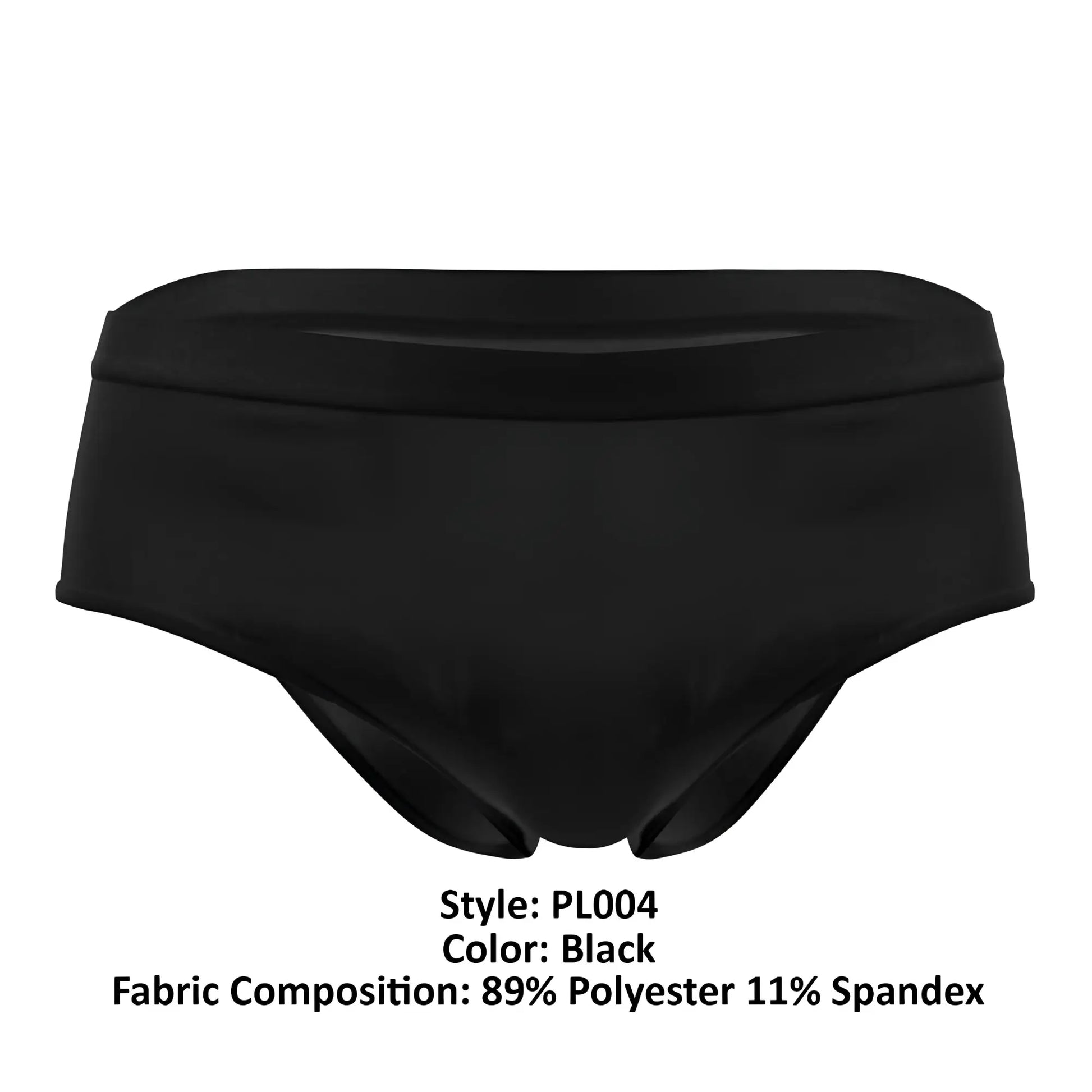 Black plural pl004 briefs swim trunks made of smooth stretchy fabric with 89 polyester and 11 spandex