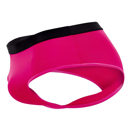 Bright pink plural pl004 briefs with a black elastic waistband designed for athletic comfort and support