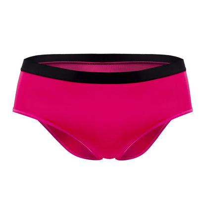 Vibrant fuchsia plurall pl004 high-waisted bikini briefs with contrasting black elastic waistband front view