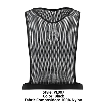 Plural pl007 crop top black black mesh v-neck training vest made of 100 nylon with elasticated hem