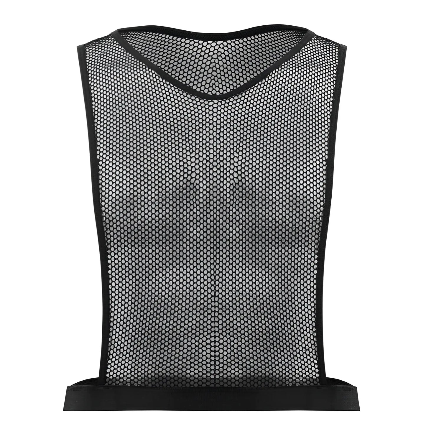 Black mesh crop top training vest with reinforced elastic trim for athletic wear by PLURAL PL007 in black color