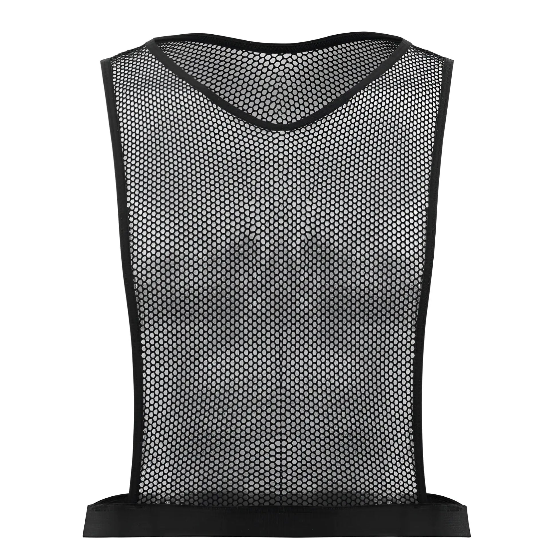 Black mesh crop top training vest with reinforced elastic trim for athletic wear by PLURAL PL007 in black color