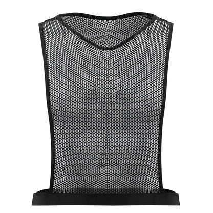 Black mesh crop top training vest with reinforced elastic trim for athletic wear by PLURAL PL007 in black color