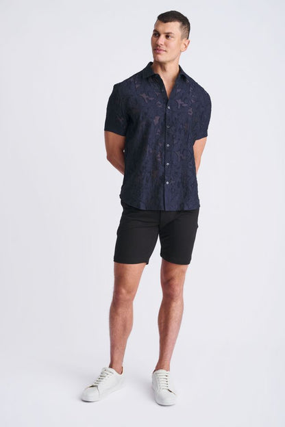 POSTMARC Lightweight Jaquard S/S Shirt - Navy