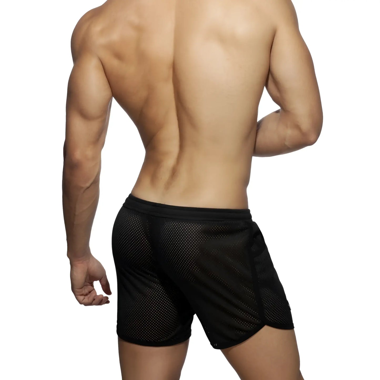 Black mesh pocket long mesh rocky athletic shorts with solid waistband for breathable sportswear