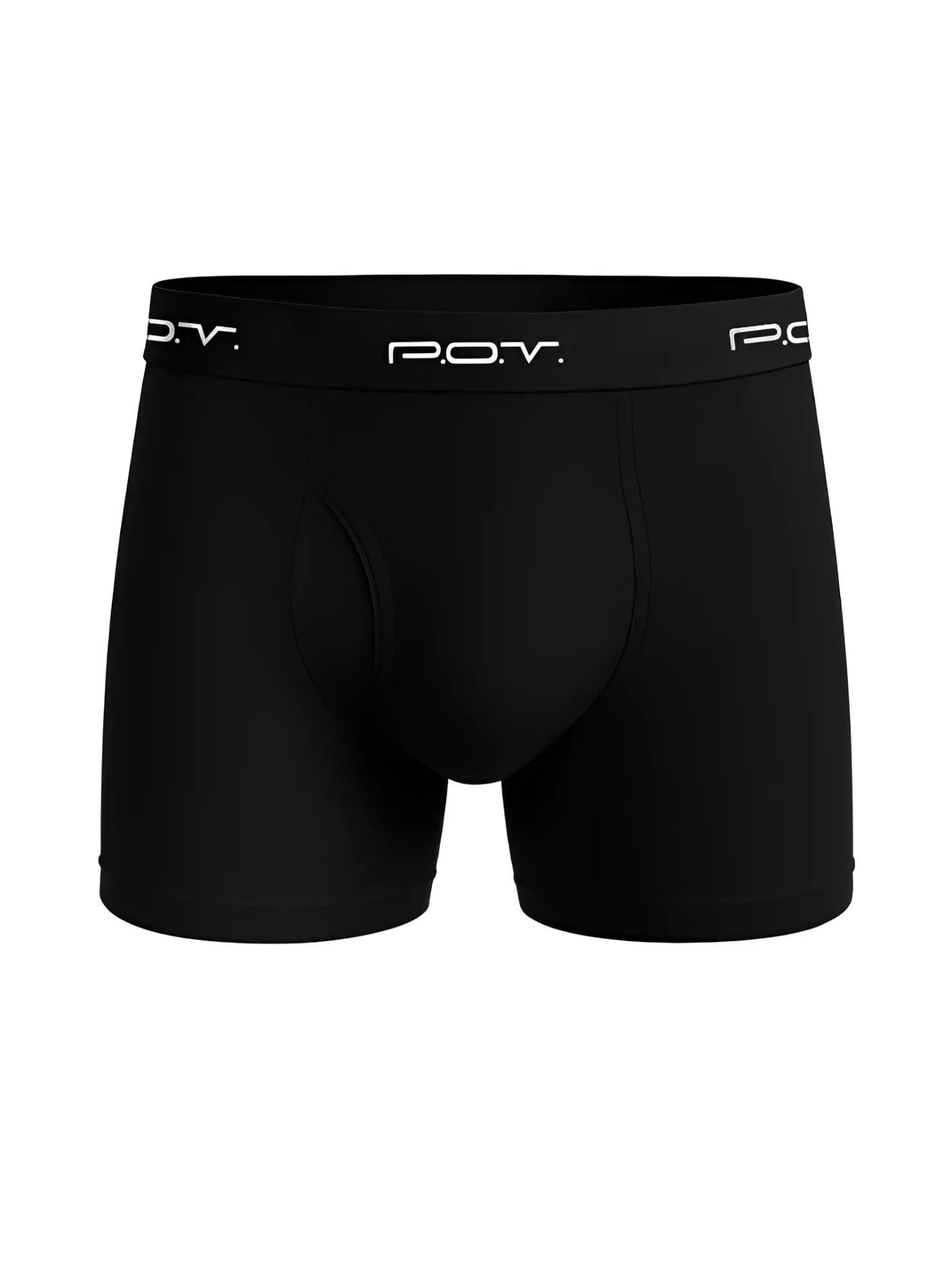 Black pov flyfront cotton boxer showing front view with breathable soft cotton fabric for everyday comfort