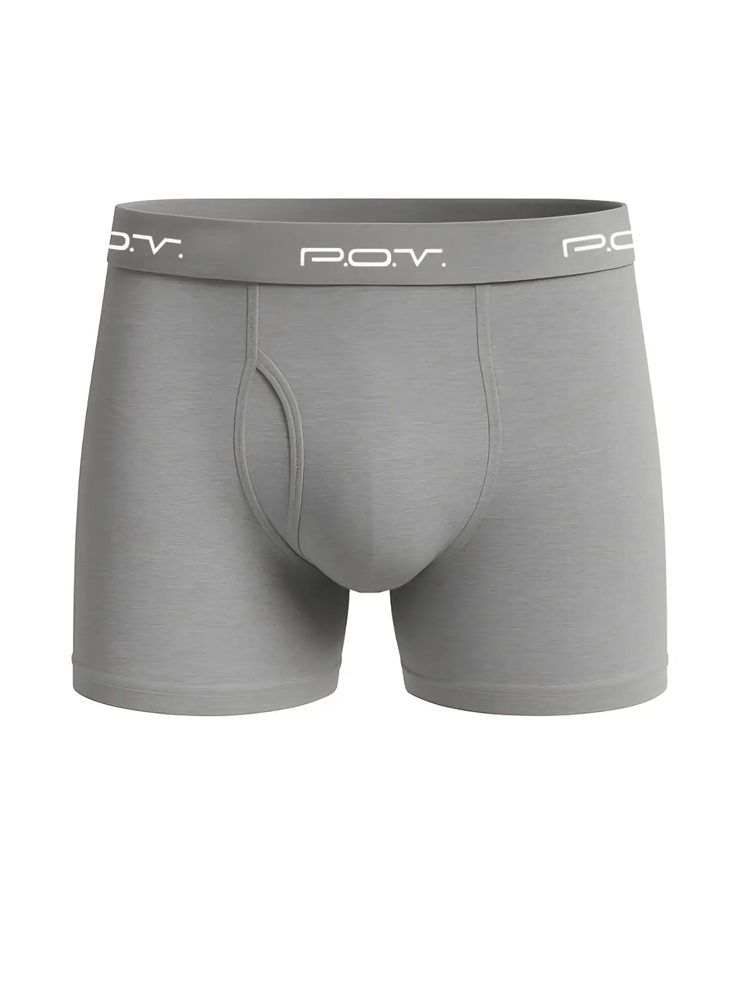 Gray pov flyfront cotton boxer showing front view made of soft breathable cotton for comfortable wear