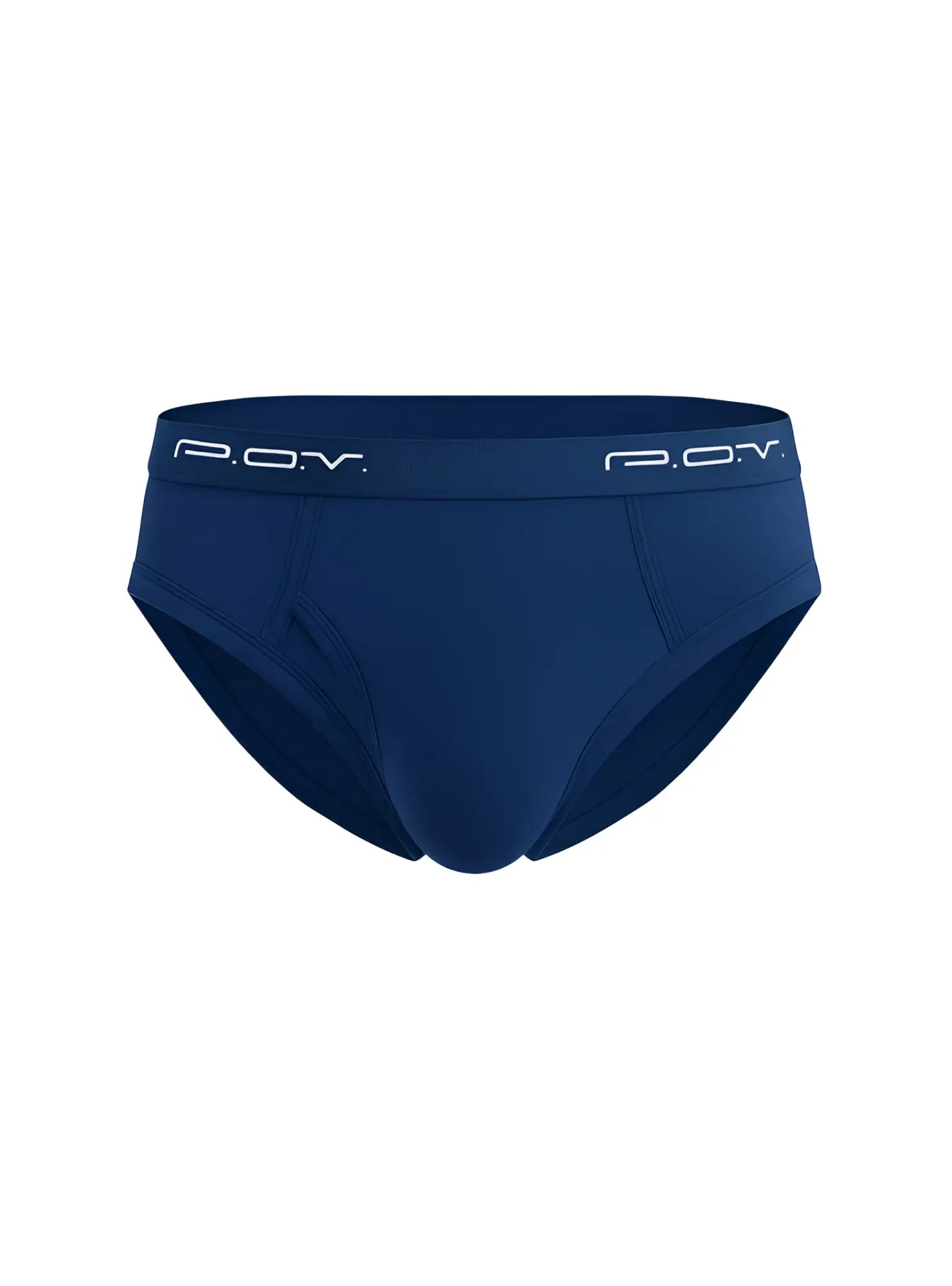 Navy blue p o v flyfront cotton brief showing front view with comfortable fit and soft breathable fabric