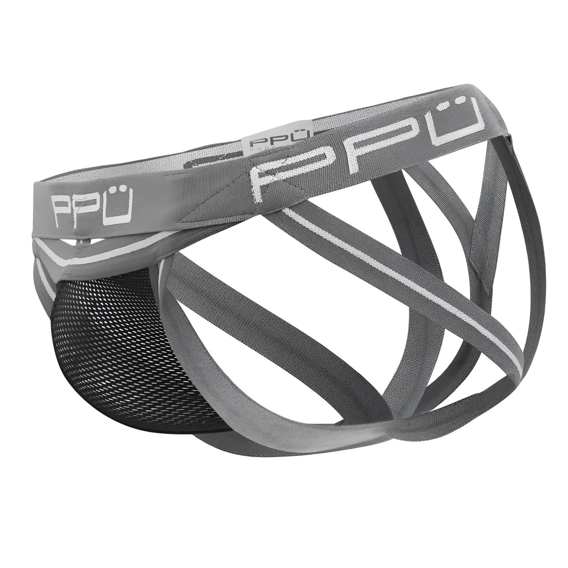 Gray and black mesh athletic briefs with a supportive crisscross design ppu 2305 mesh jockstrap color gray