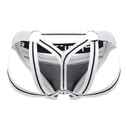 Ppu 2305 mesh jockstrap in white featuring black mesh fabric and a supportive strappy athletic design