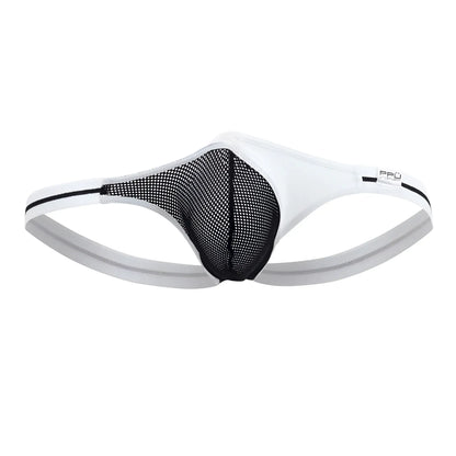 Ppu 2306 thong in white with black mesh features a sleek, modern design for stylish comfort