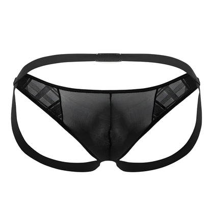 Black sheer mesh thong with plaid sides and solid black waistband from ppu 2309 microfiber jockstrap collection