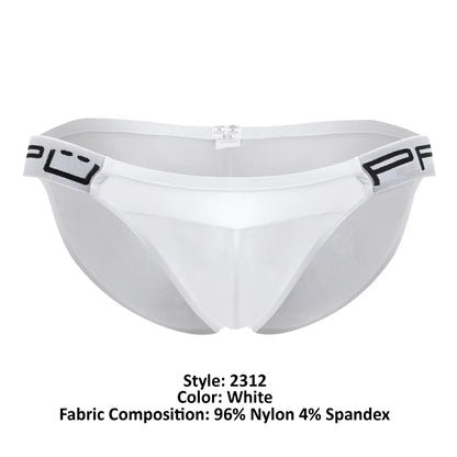 White mesh briefs with black logo waistband made from 96 nylon and 4 spandex ppu 2312 mesh bikini color white