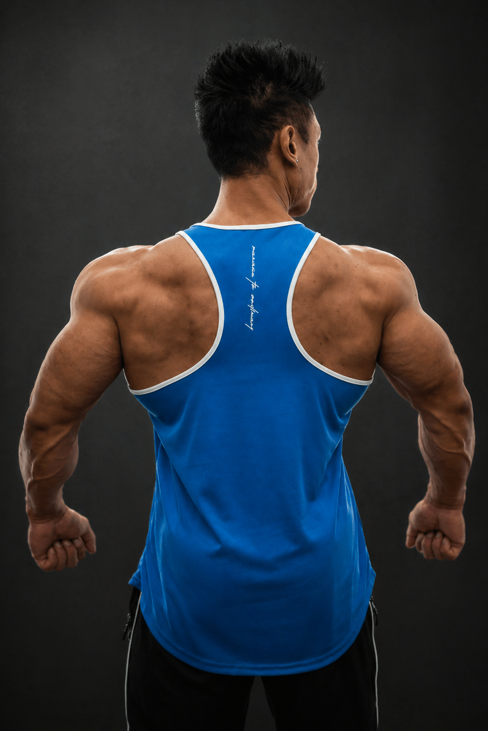 Jed North Men's Fast-Dry Bodybuilding Workout Stringer - Blue w/ White