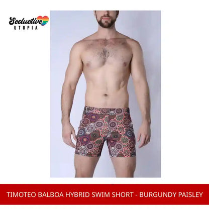 Timoteo Balboa Hybrid Swim Short - Burgundy Paisley by@Outfy