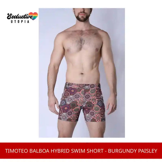 Timoteo Balboa Hybrid Swim Short - Burgundy Paisley by@Outfy