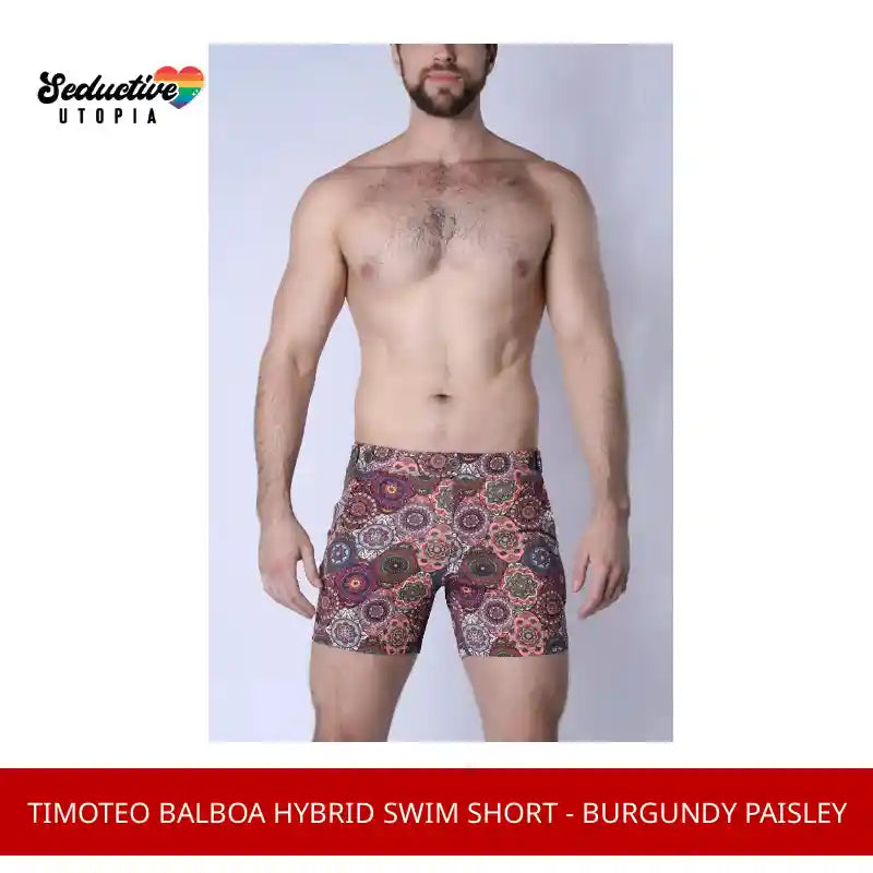 Timoteo Balboa Hybrid Swim Short - Burgundy Paisley by@Outfy