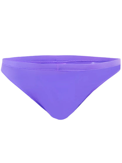 Purple triangle pride bikini bottom with smooth seamless fabric and fitted waistband shown from the back view