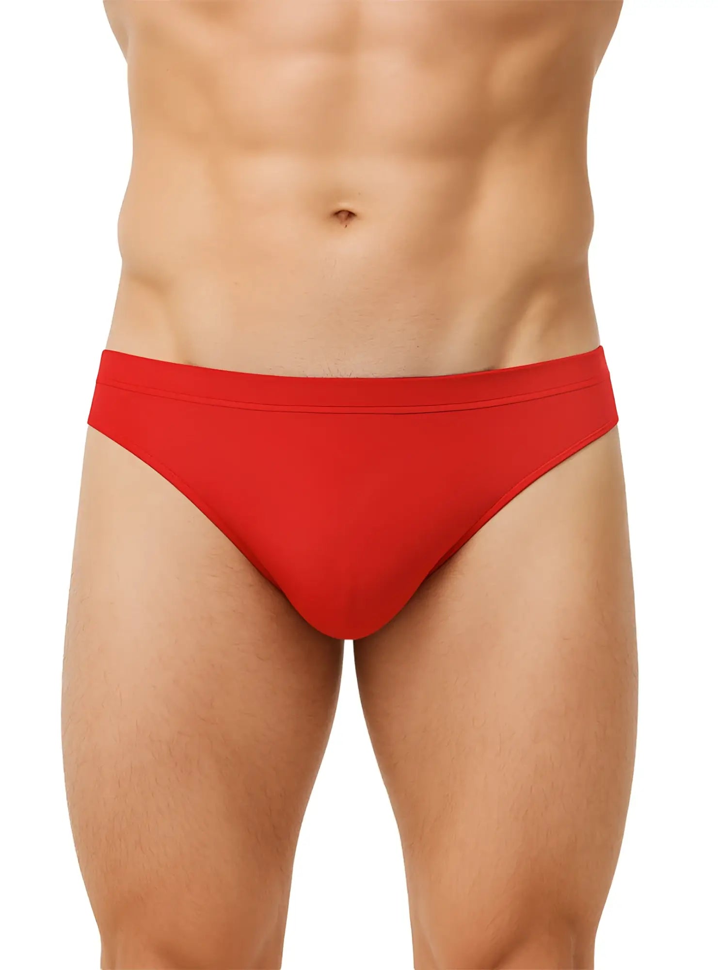 Pride bikini red briefs made of smooth stretchy fabric with a simple solid design visible from the back side
