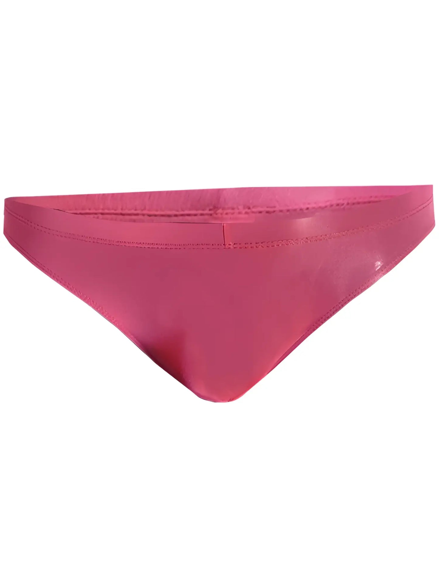 A vibrant fuchsia satin pride bikini bottom with a smooth glossy finish and classic triangle cut