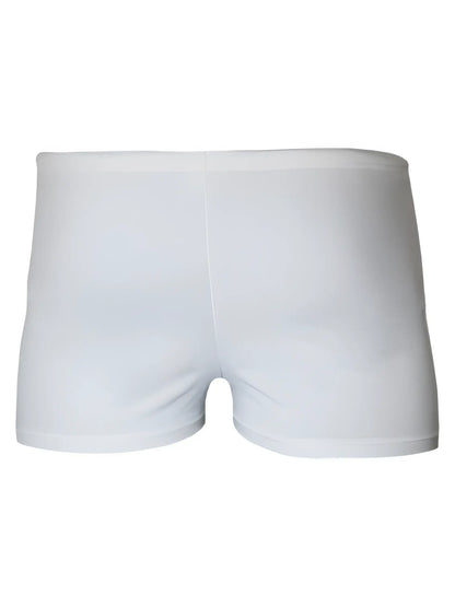 White smooth textured briefs with a minimalist design for comfortable everyday wear in pride square trunk style