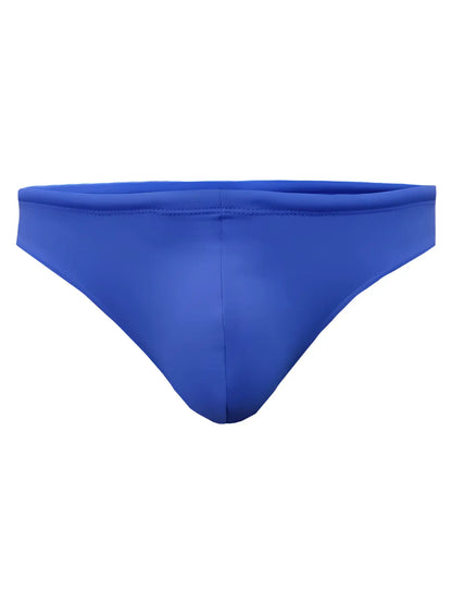 Solid royal blue pride swim bikini trunks with smooth seamless fabric finish for comfortable swimwear use