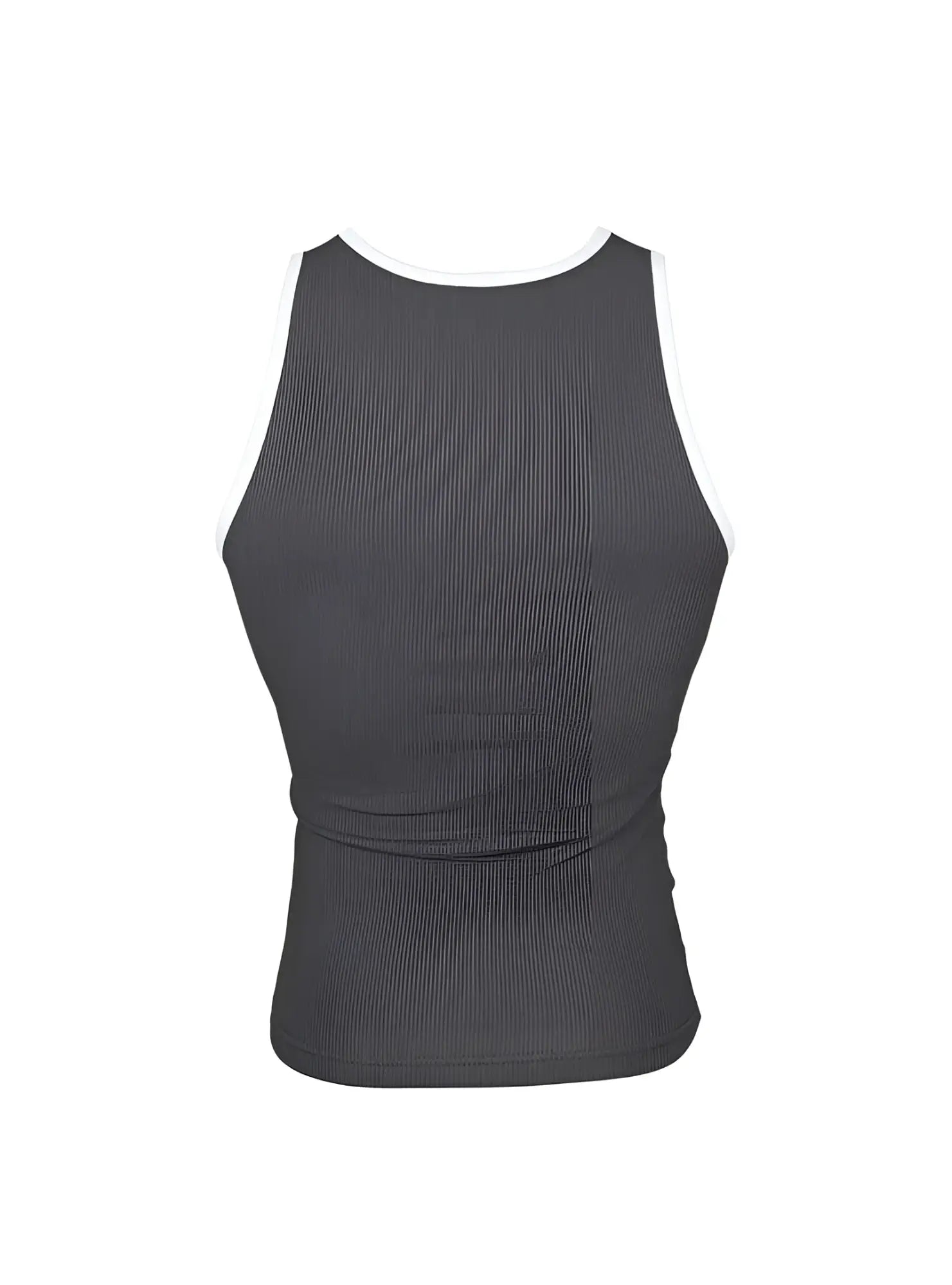 Dark gray ribbed cotton tank top with white trim around neckline and armholes pride usa style