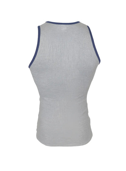 Gray pride usa ribbed cotton tank top with navy blue trim along neckline and armholes for casual wear