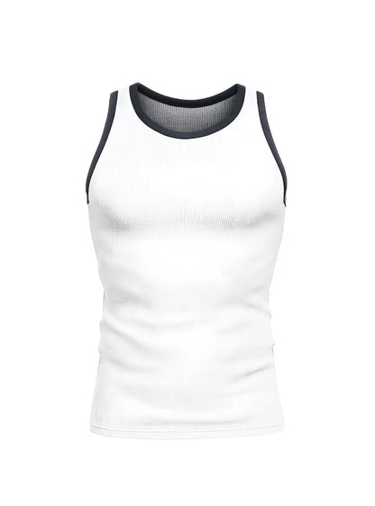 White ribbed cotton pride usa tank top with black trim around neckline and armholes for casual wear