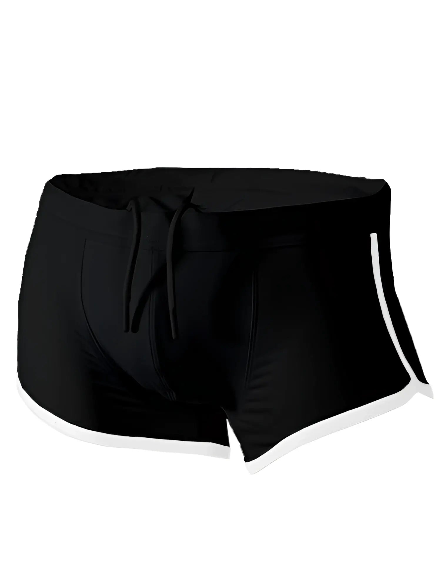 Black pride vince trunk swim trunks with white side stripes and drawstring waistband designed for swimming