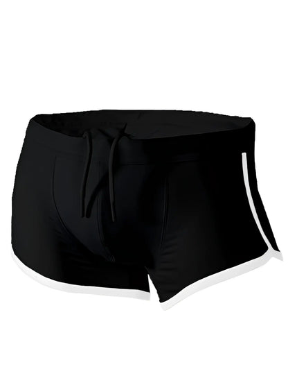 Black pride vince trunk swim trunks with white side stripes and drawstring waistband designed for swimming