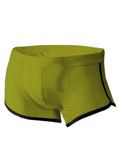 Vibrant lime green pride vince trunk boxer briefs with sleek black trim on waistband and leg openings
