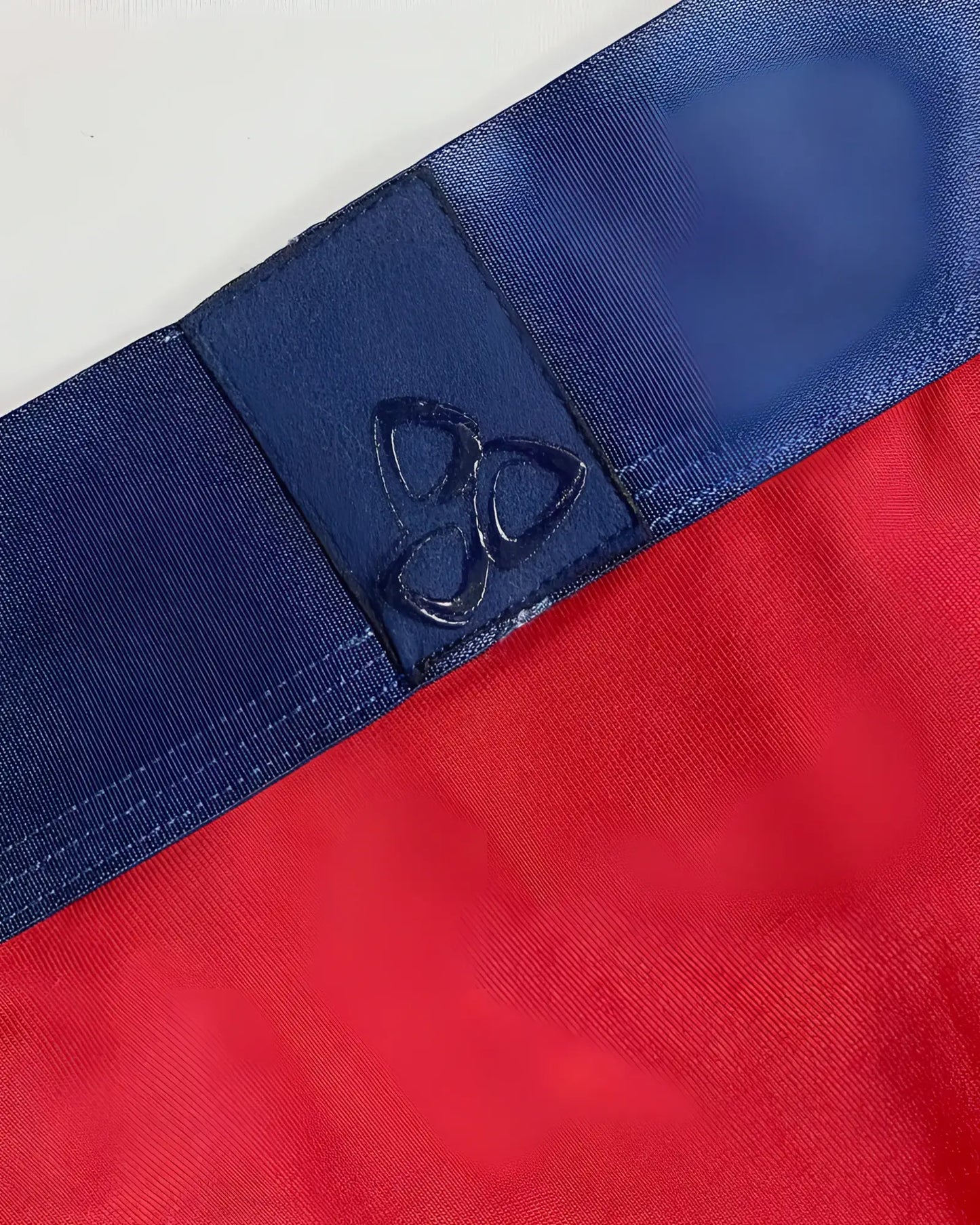Blue elastic waistband with stitched logo patch on red falcon private structure baut4388 athlete mini briefs