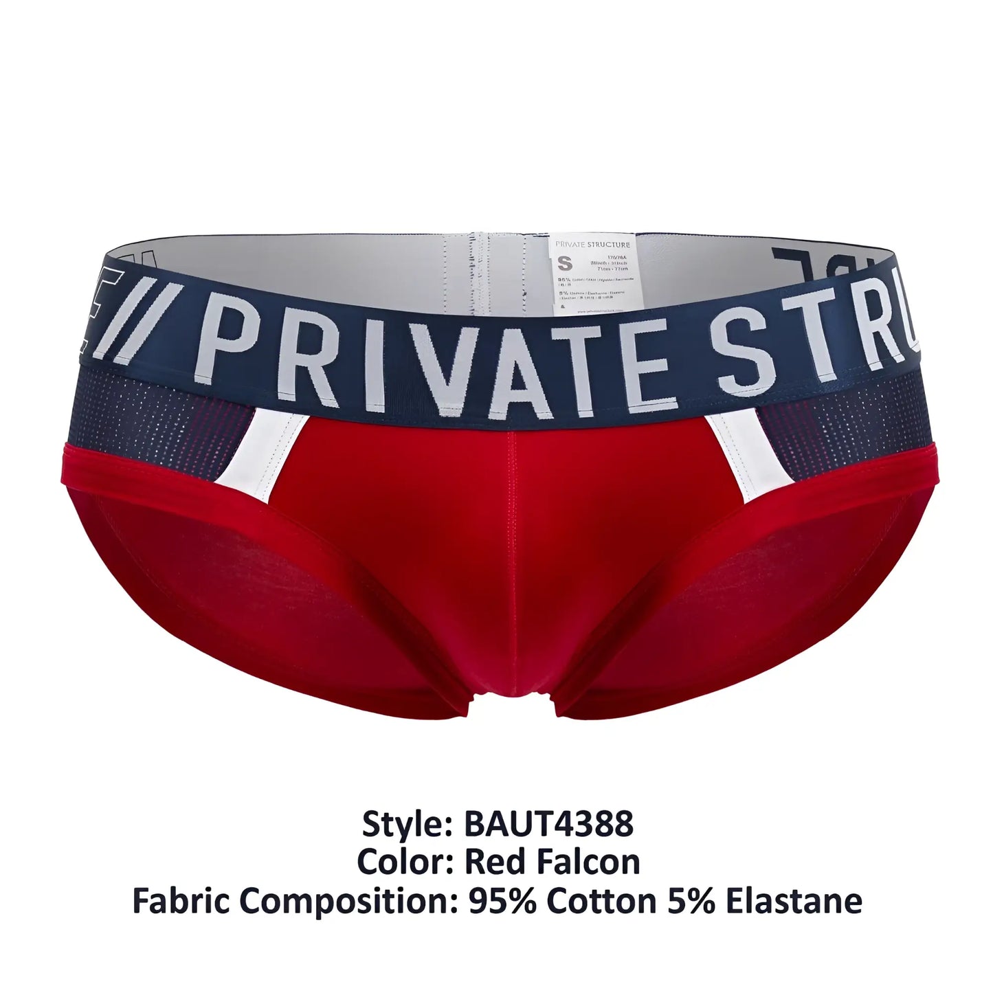 Red men’s briefs private structure baut4388 athlete mini briefs with navy waistband white lettering and mesh panels
