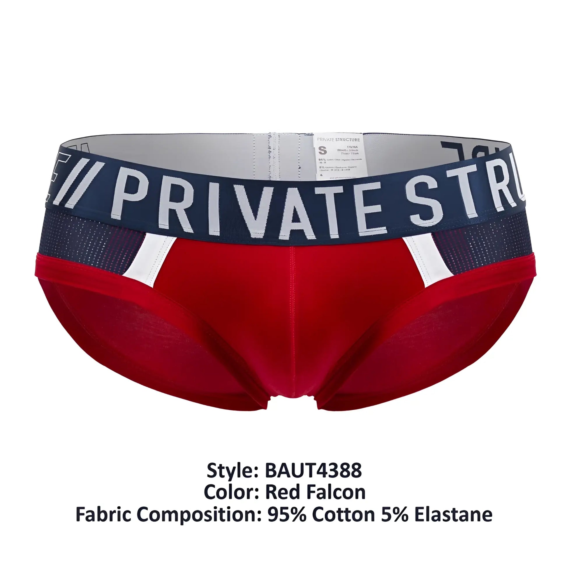 Red men’s briefs private structure baut4388 athlete mini briefs with navy waistband white lettering and mesh panels