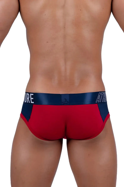 Red and navy blue sleek form-fitting private structure baut4388 athlete mini briefs designed for active wear