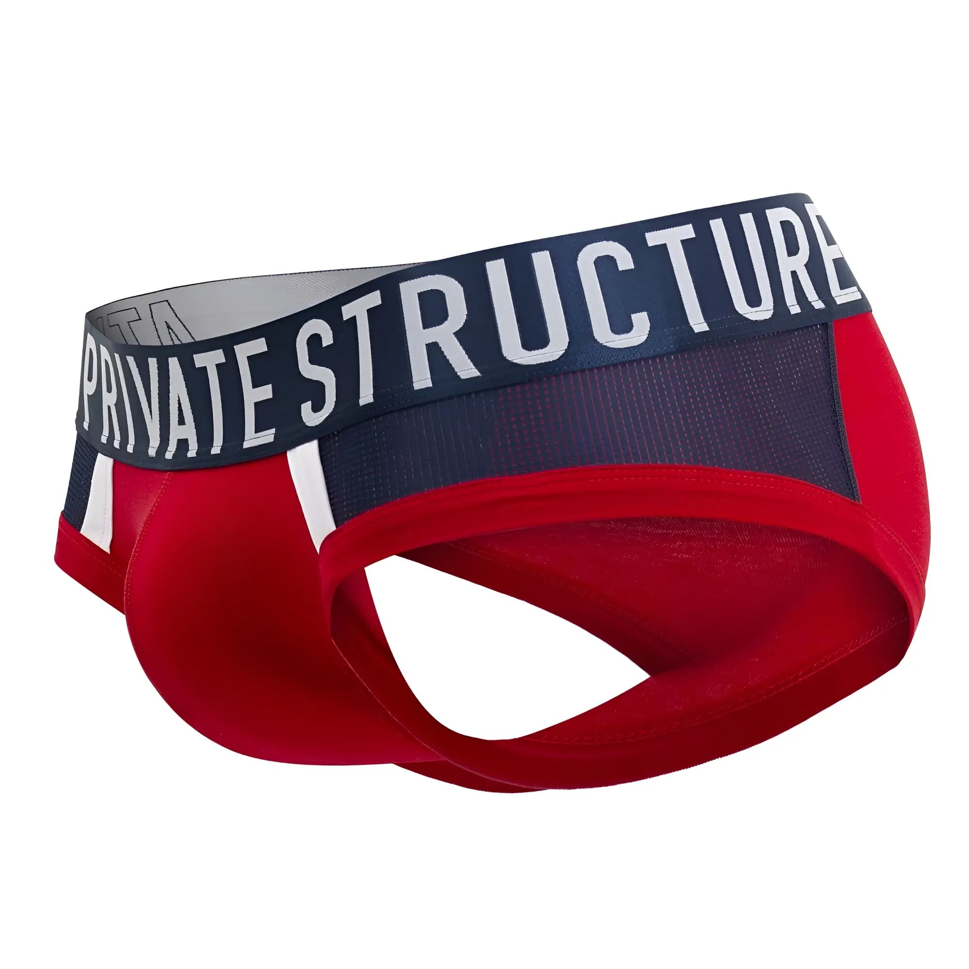 Red and navy blue private structure baut4388 athlete mini briefs with white logo waistband for men