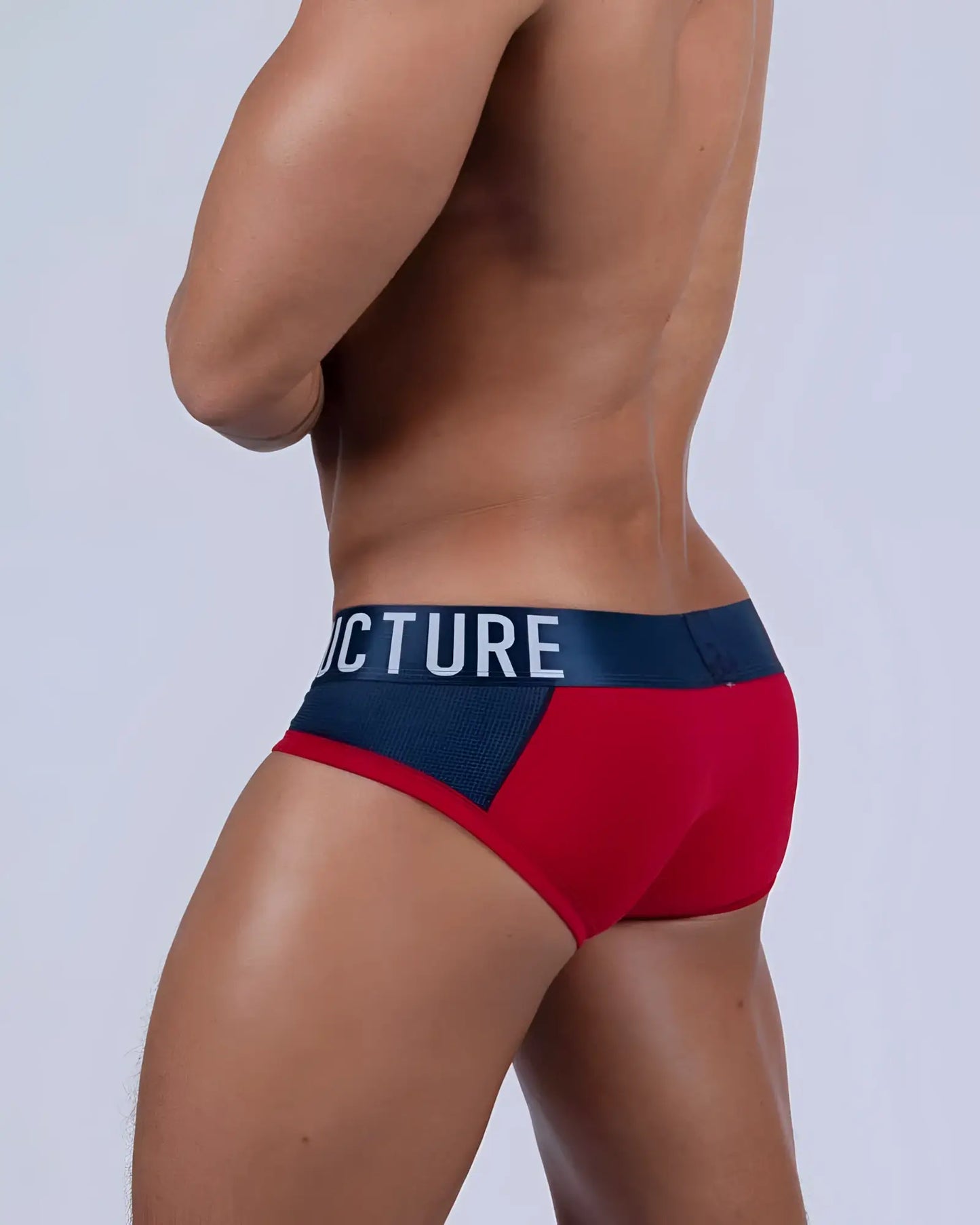 Red and navy blue private structure baut4388 athlete mini briefs with bold structure logo waistband in red falcon color