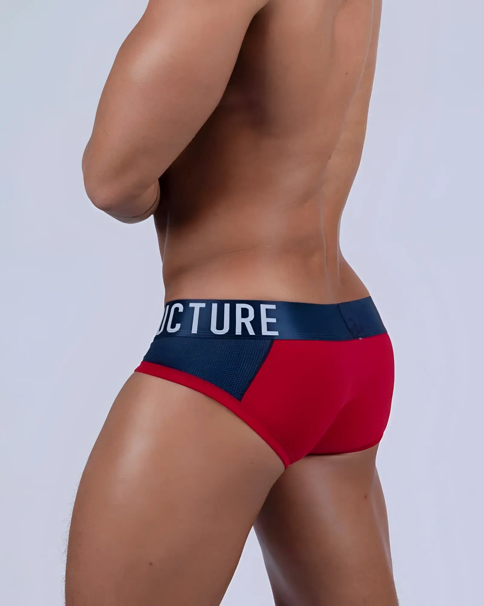 Red and navy blue private structure baut4388 athlete mini briefs with bold structure logo waistband in red falcon color