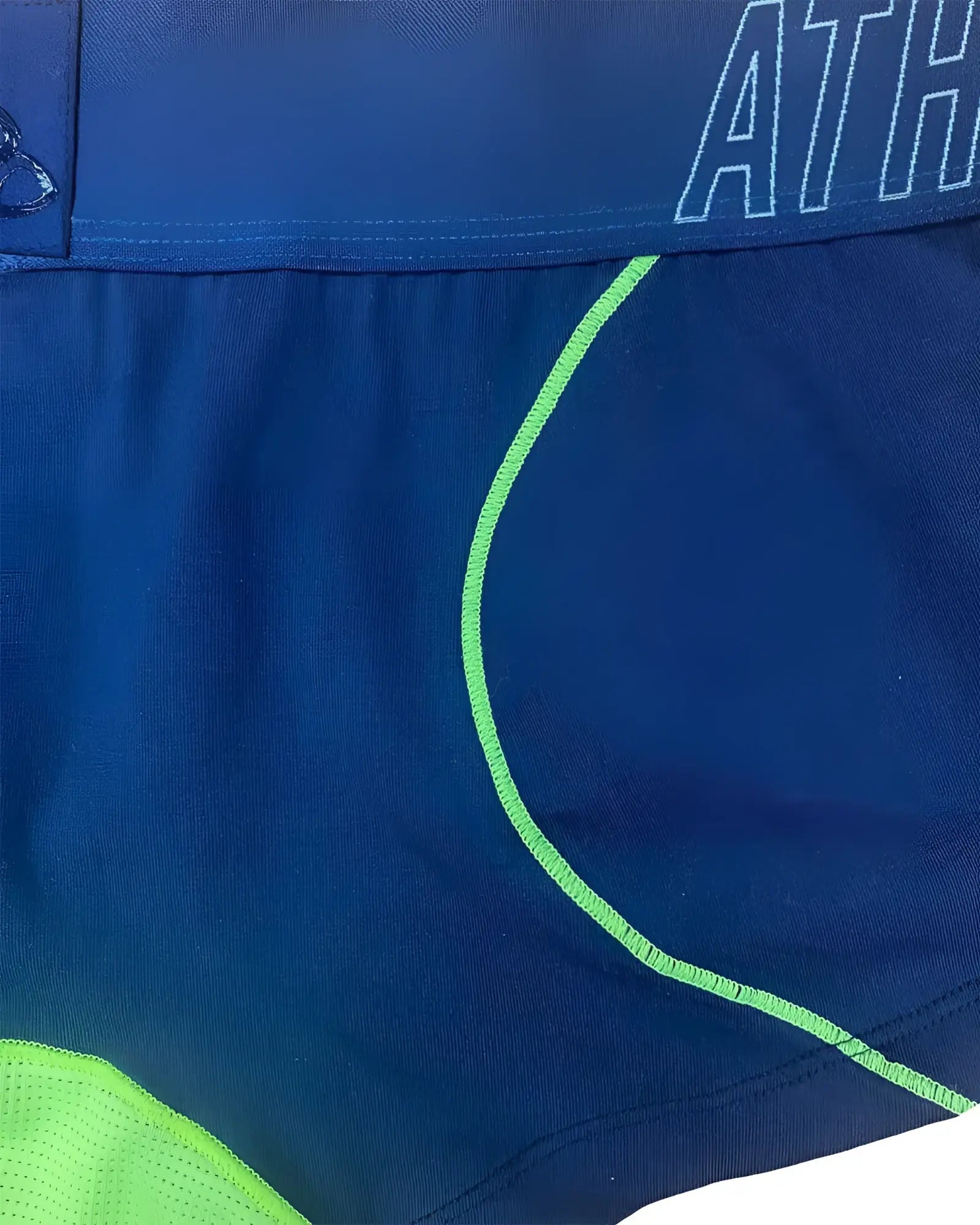 Private structure baut4389 athlete trunks in navy ranger with neon green stitching and mesh paneling for athletic use