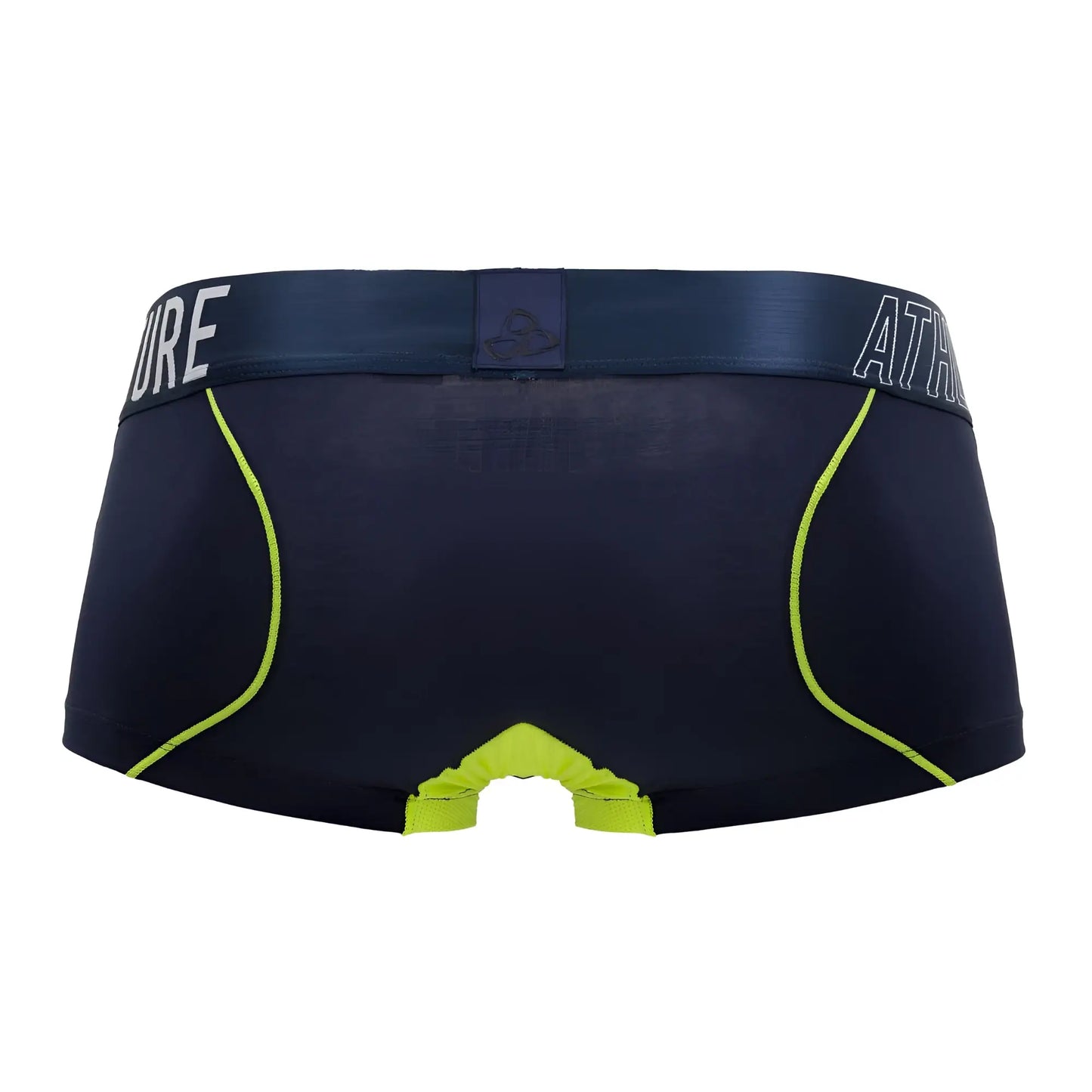 Navy blue Private Structure BAUT4389 athlete trunks with neon green trim and branded waistband for active wear
