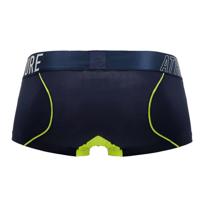 Navy blue Private Structure BAUT4389 athlete trunks with neon green trim and branded waistband for active wear