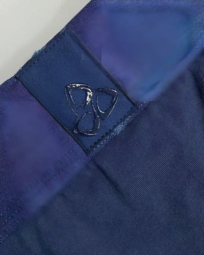 Dark blue fabric patch with glossy embossed logo stitched on navy ranger private structure baut4389 athlete trunks