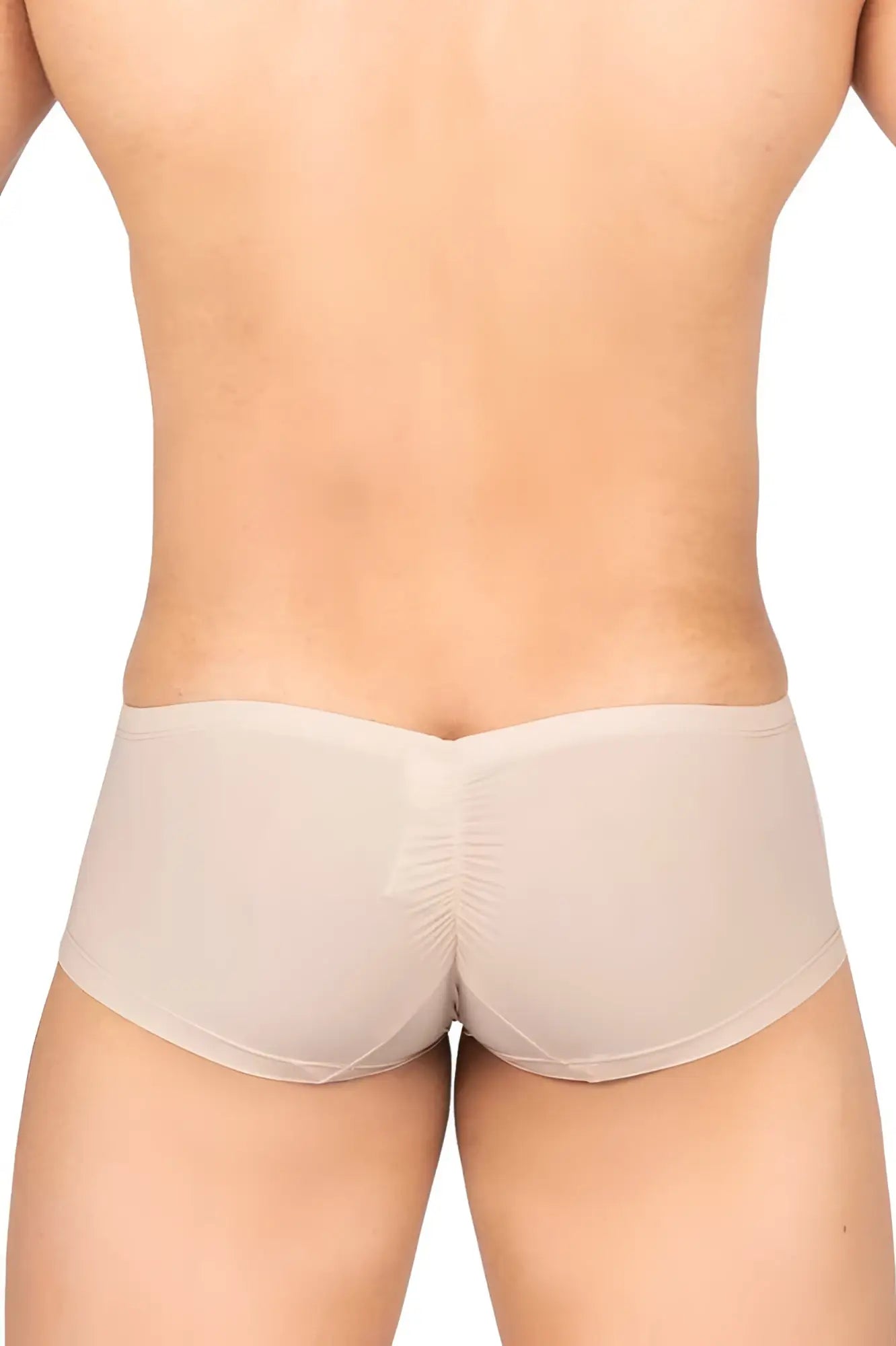 Beige stretchy briefs with ruched back design from private structure brut4390 bare hipster in nude color