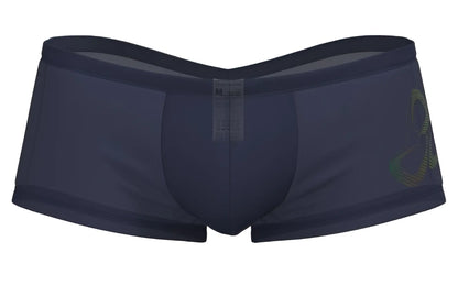 Navy blue mens briefs with subtle green and gold abstract logo on the side by private structure bruts4390 silk hipster