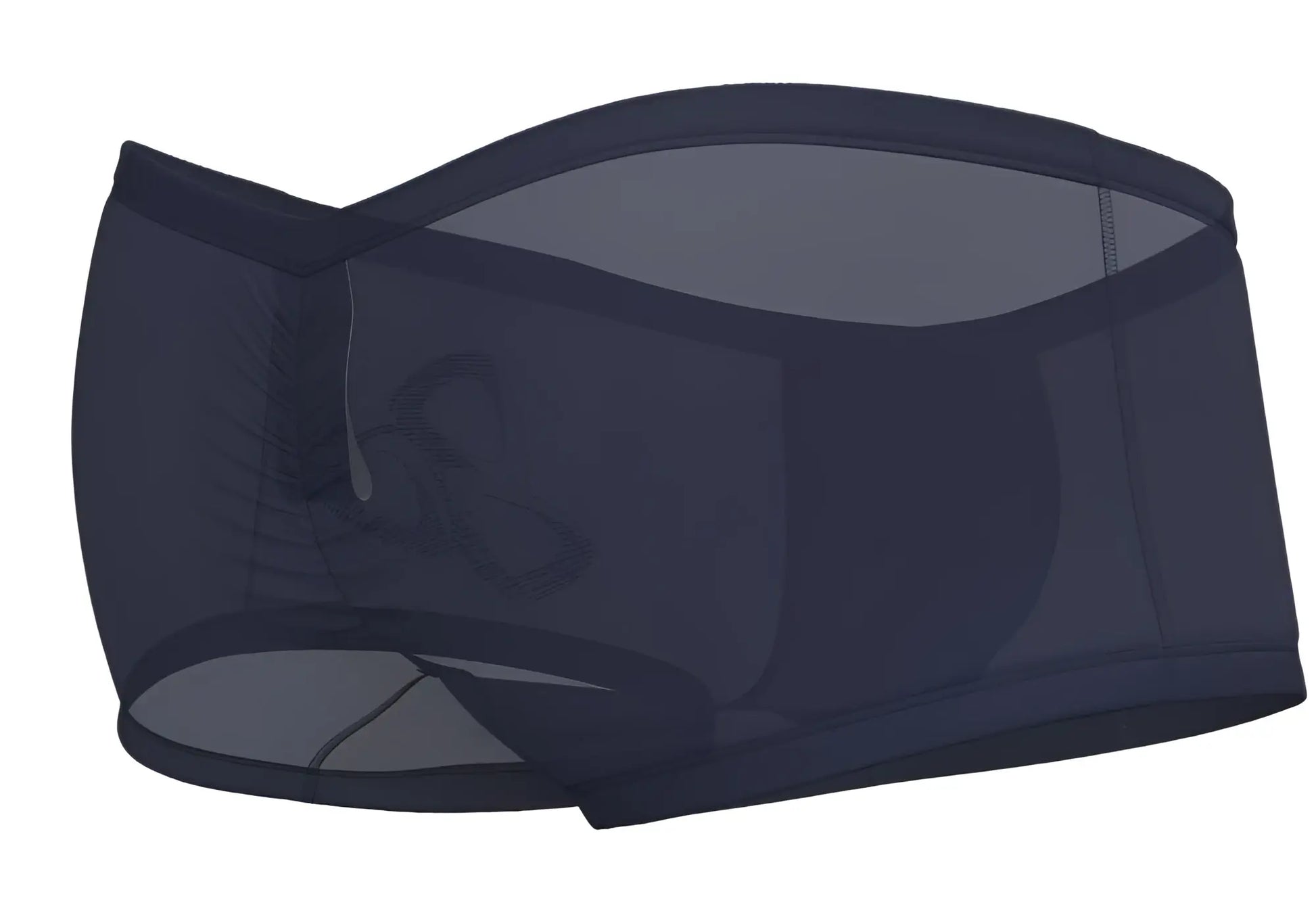 Dark navy silk mesh briefs with a faint logo on the front from private structure bare hipster collection