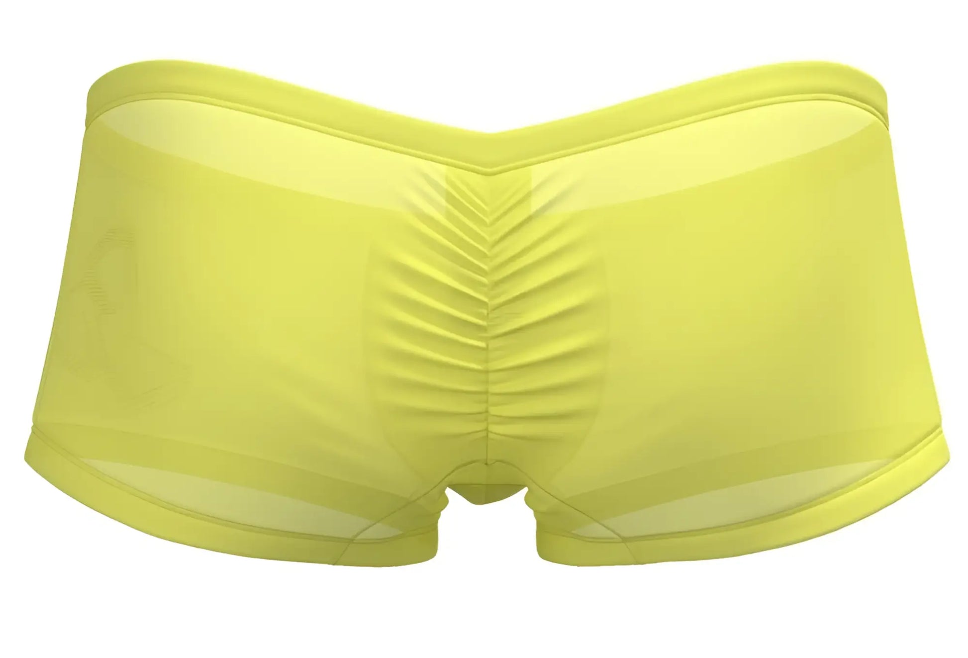 Bright yellow sheer men’s briefs with ruched back design by private structure bare hipster br4390 shown from back